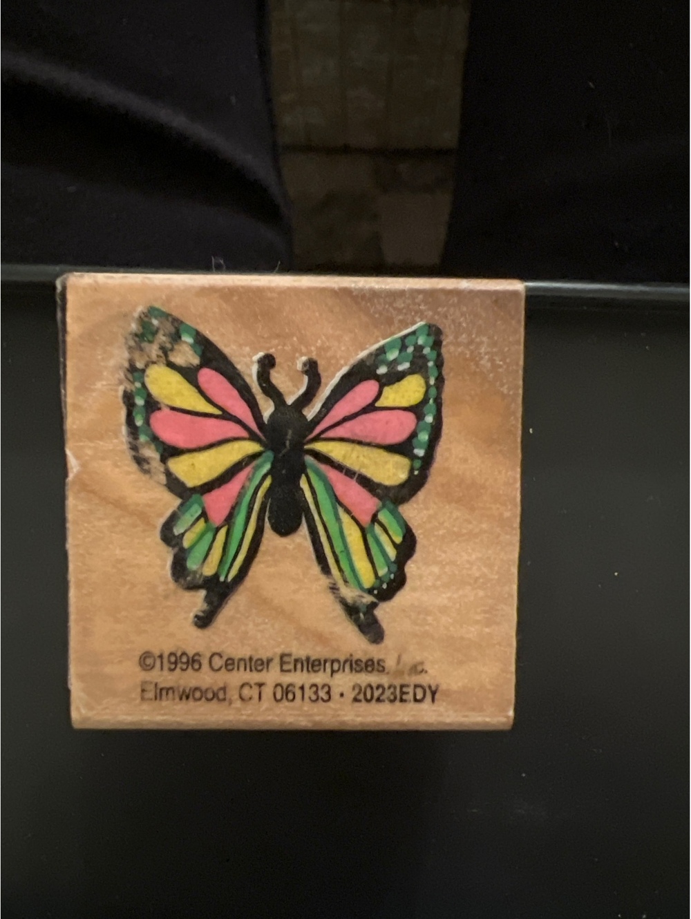 Vintage 1996 Butterfly Rubber Stamp on Wood Block